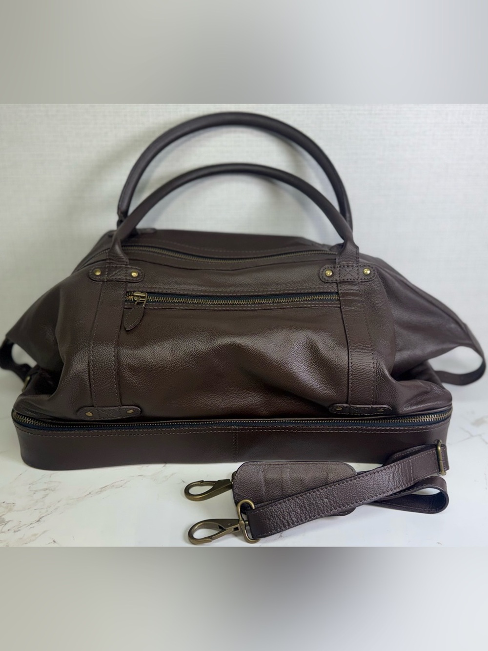 Pottery Barn Grant Leather Weekender Bag Brown Travel Duffel New Oversized Suede